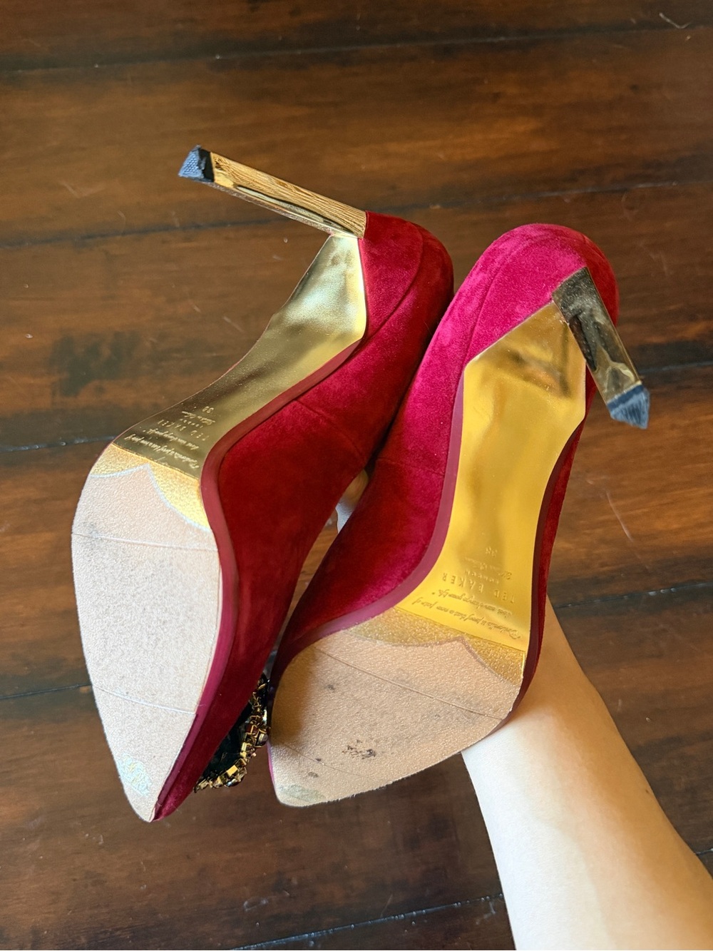 Ted Baker Raspberry Red Velvet Jeweled Pointed-Toe Pumps - Picture 3 of 3